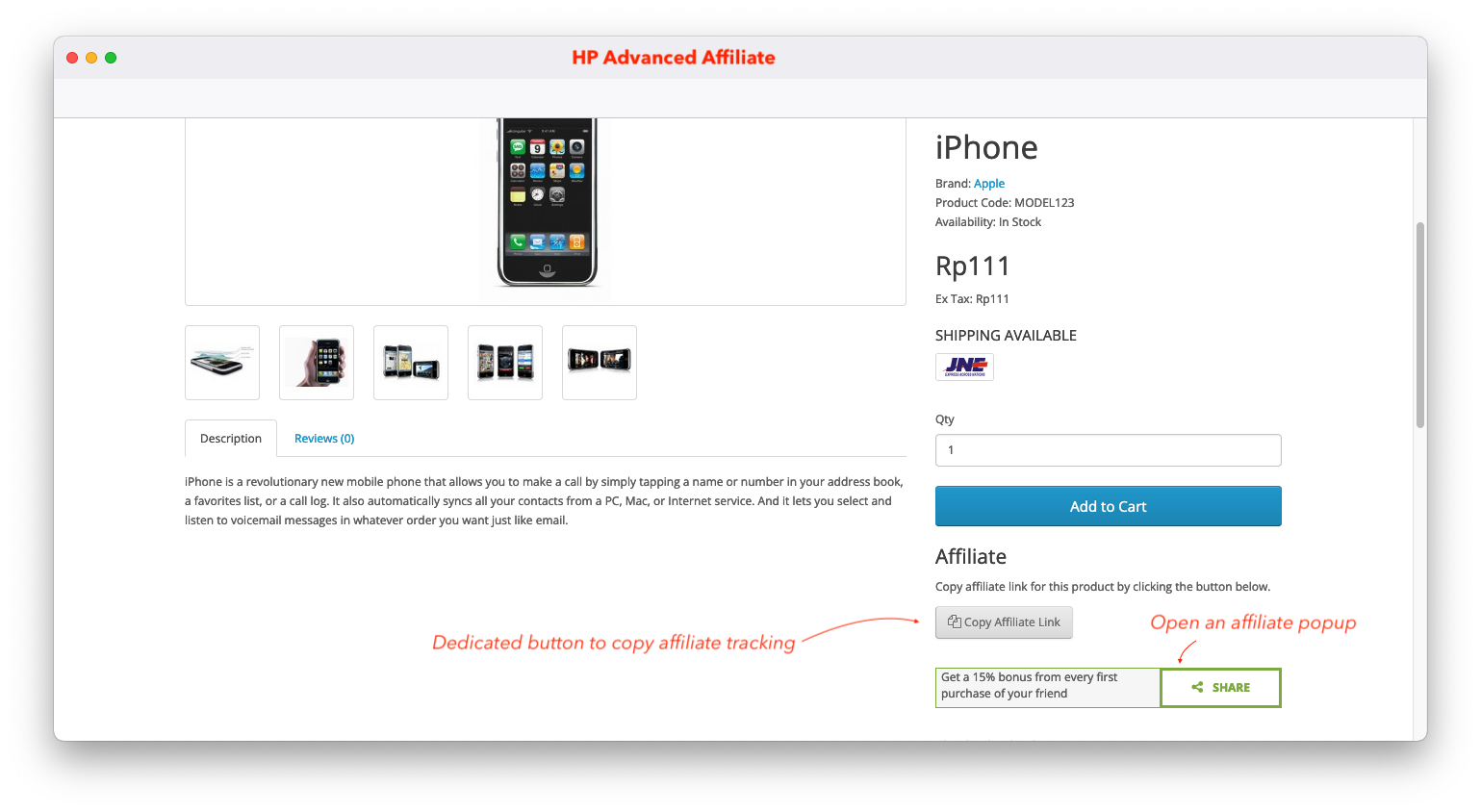 dedicated button to copy tracking URL opencart